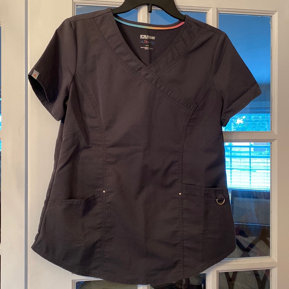 Womens gray nursing scrub top